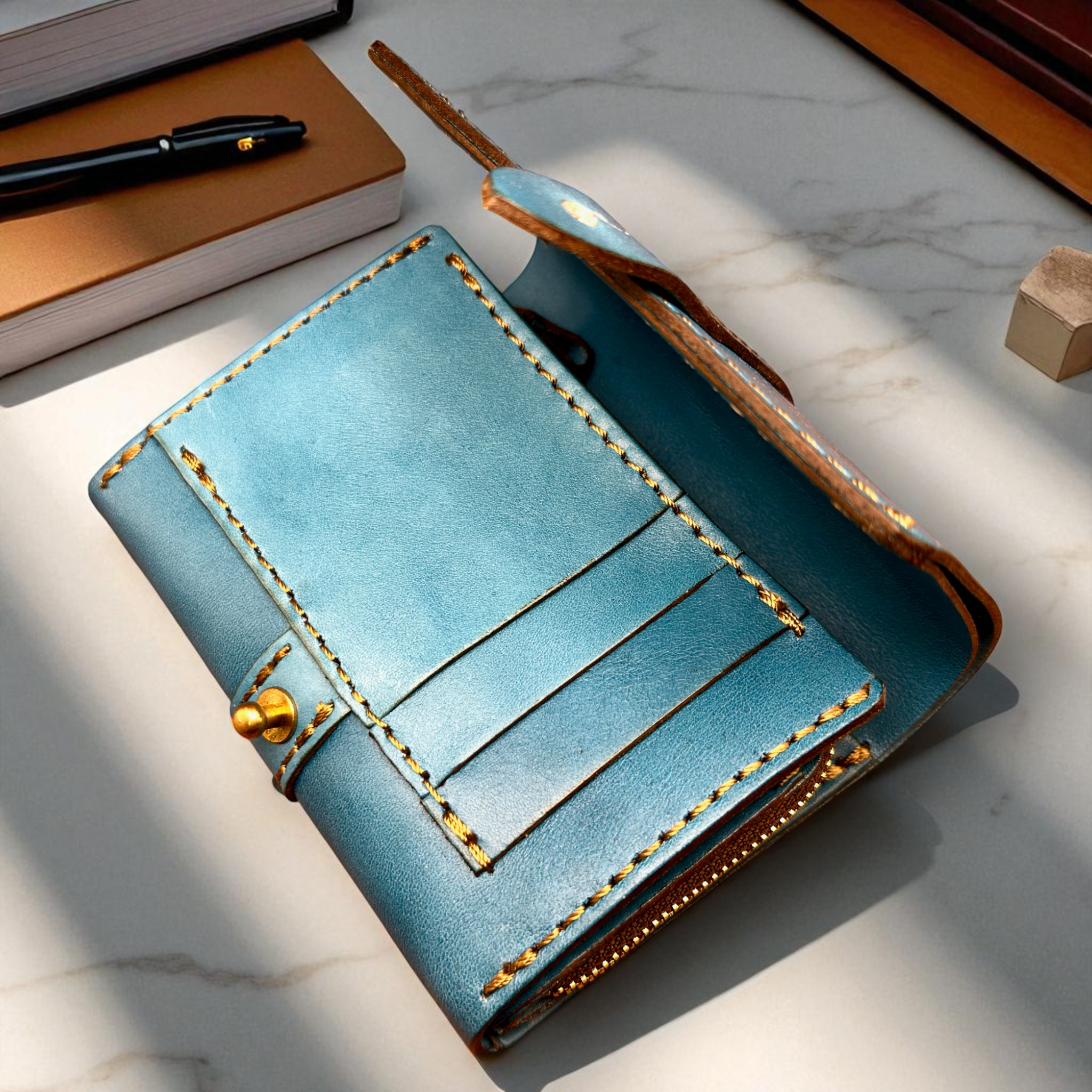 HERZ | Dress Up Wallet – Limited Edition Cerulean Blue | Handmade Japanese Leather Wallet (NSA-215)
