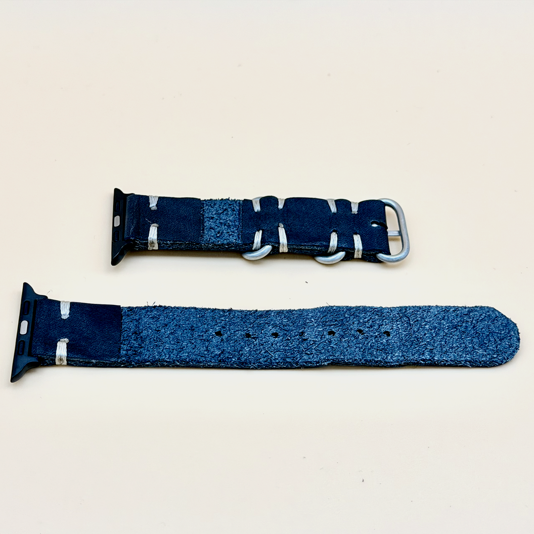 STEVEOSTRAPS 2 Piece Nato Style Leather Strap - Dark Blue