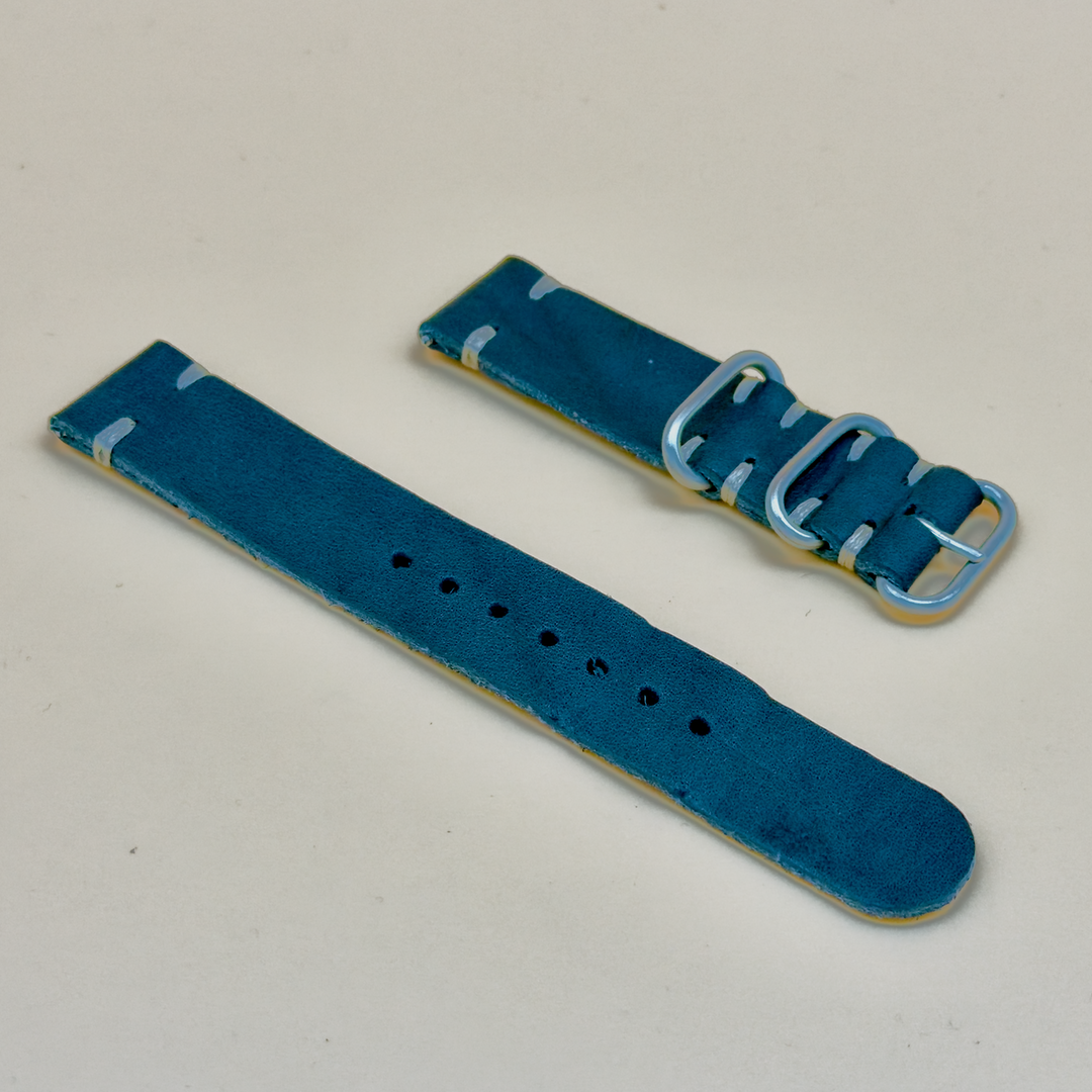 STEVEOSTRAPS 2 Piece Nato Style Leather Strap - Dark Blue