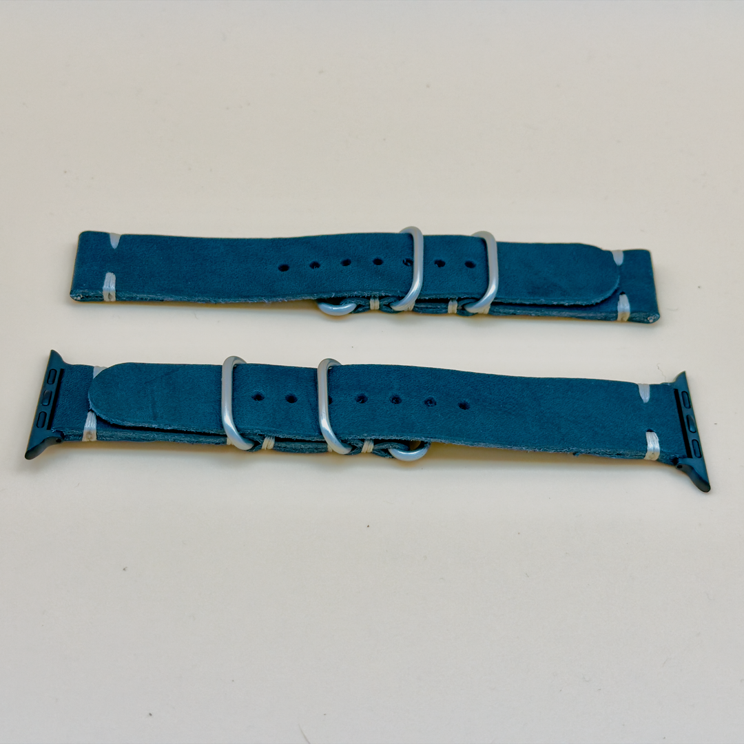 STEVEOSTRAPS 2 Piece Nato Style Leather Strap - Dark Blue