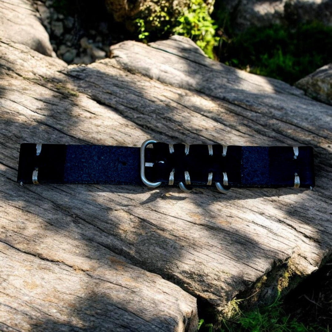 STEVEOSTRAPS 2 Piece Nato Style Leather Strap - Dark Blue