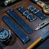STEVEOSTRAPS 2 Piece Nato Style Leather Strap - Dark Blue