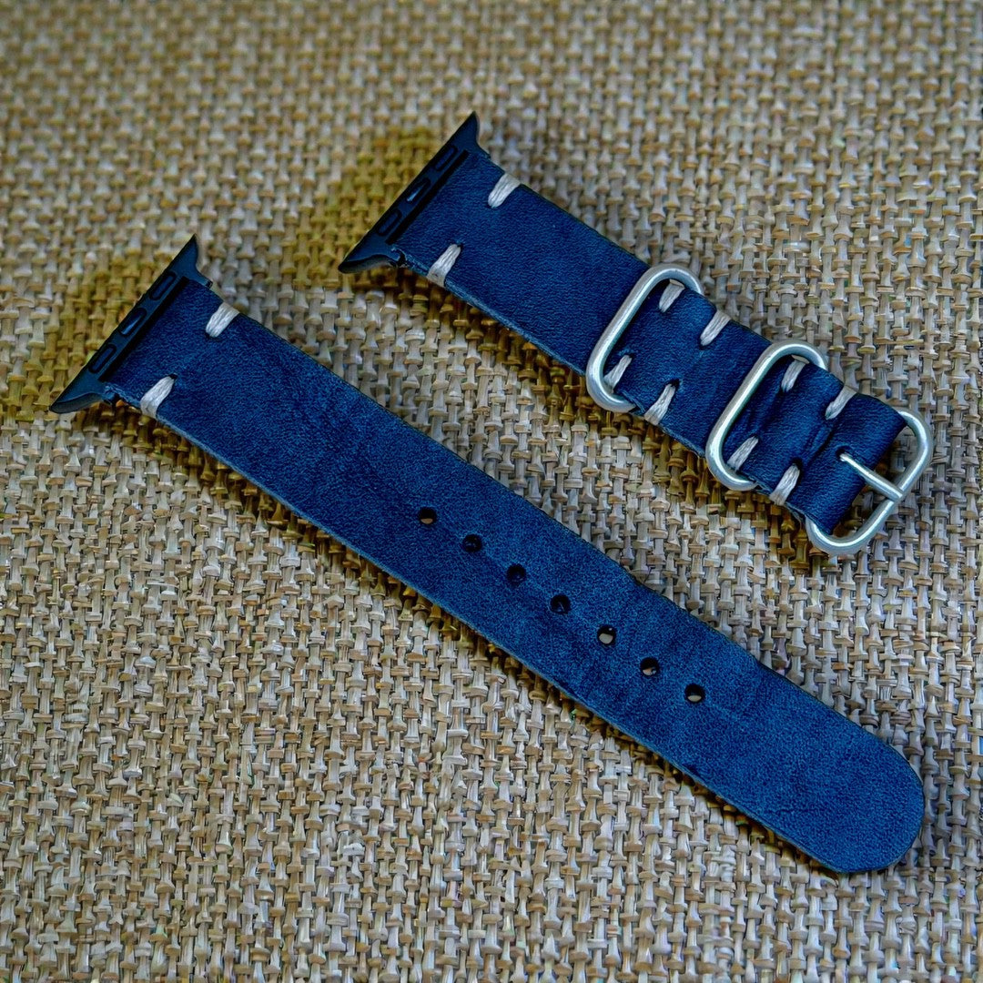 STEVEOSTRAPS 2 Piece Nato Style Leather Strap - Dark Blue