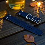 STEVEOSTRAPS 2 Piece Nato Style Leather Strap - Dark Blue