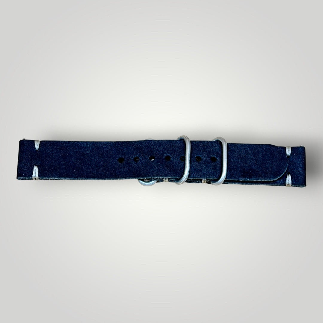 STEVEOSTRAPS 2 Piece Nato Style Leather Strap - Dark Blue
