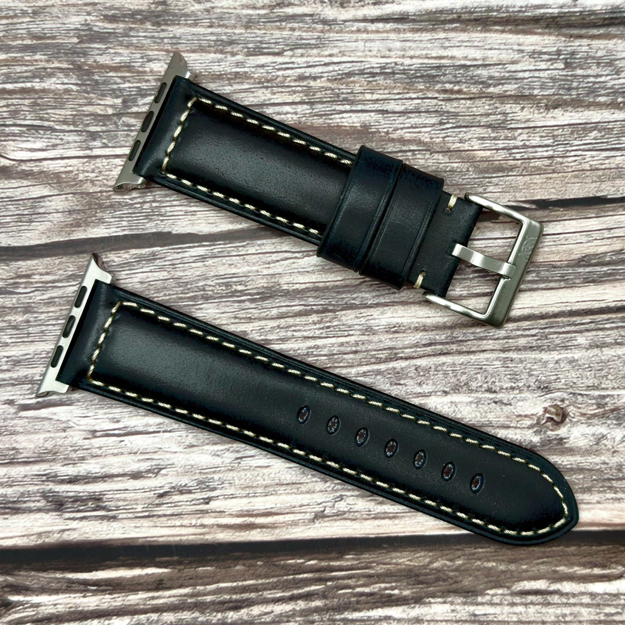 Watchandstrapco | The Berlin: Cracked Electric Blue Padded Leather Apple Watch Strap