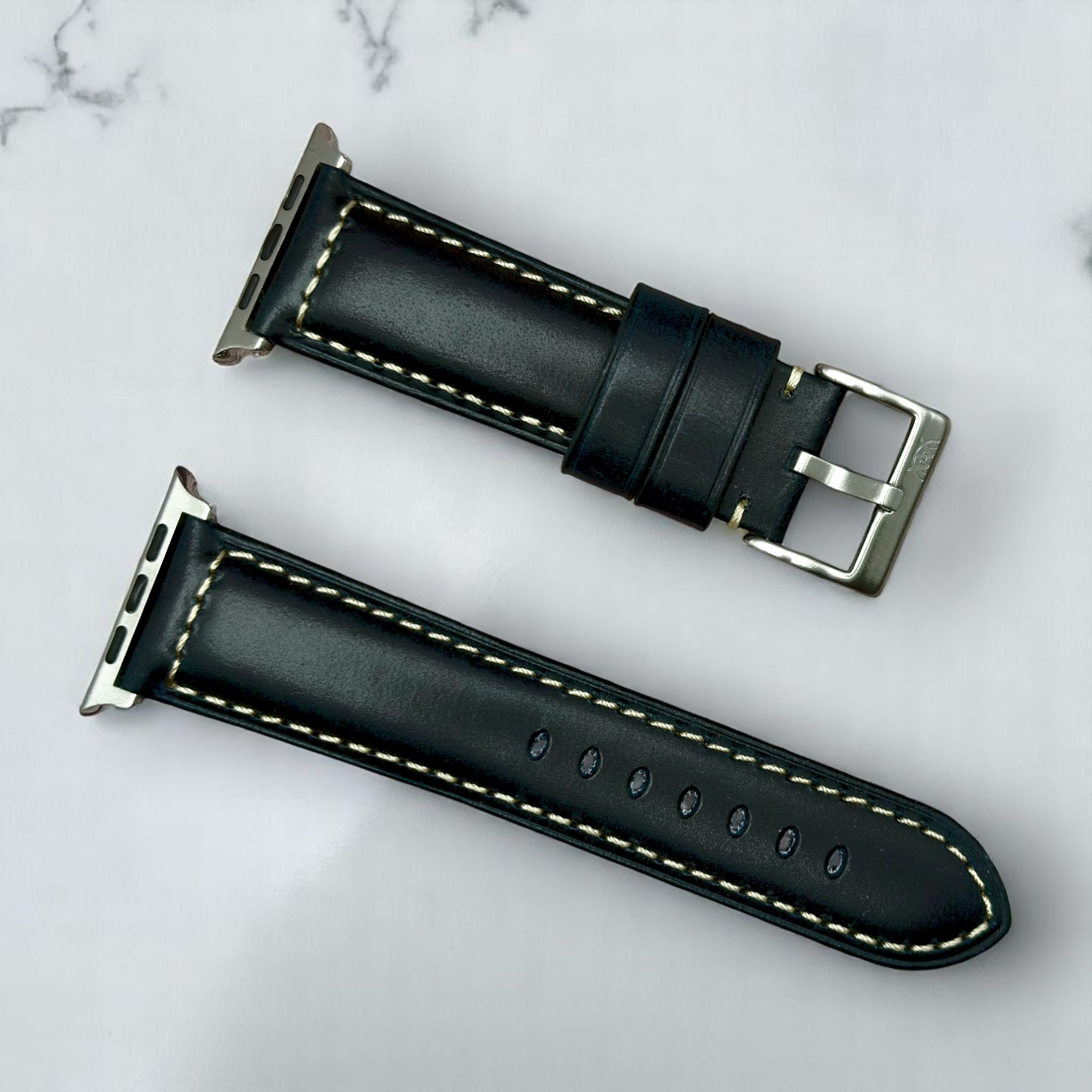 Watchandstrapco | The Berlin: Cracked Electric Blue Padded Leather Apple Watch Strap