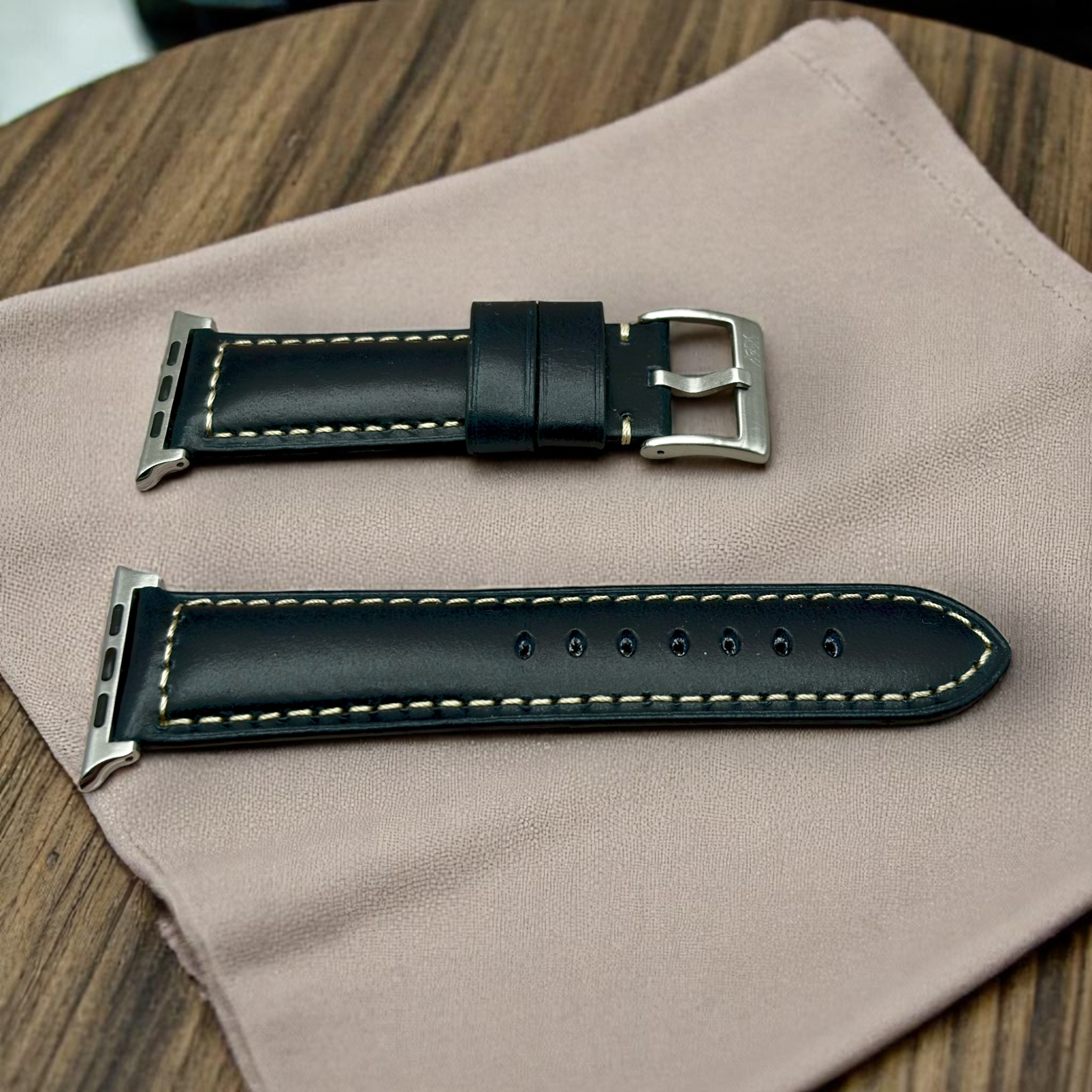 Watchandstrapco | The Berlin: Cracked Electric Blue Padded Leather Apple Watch Strap