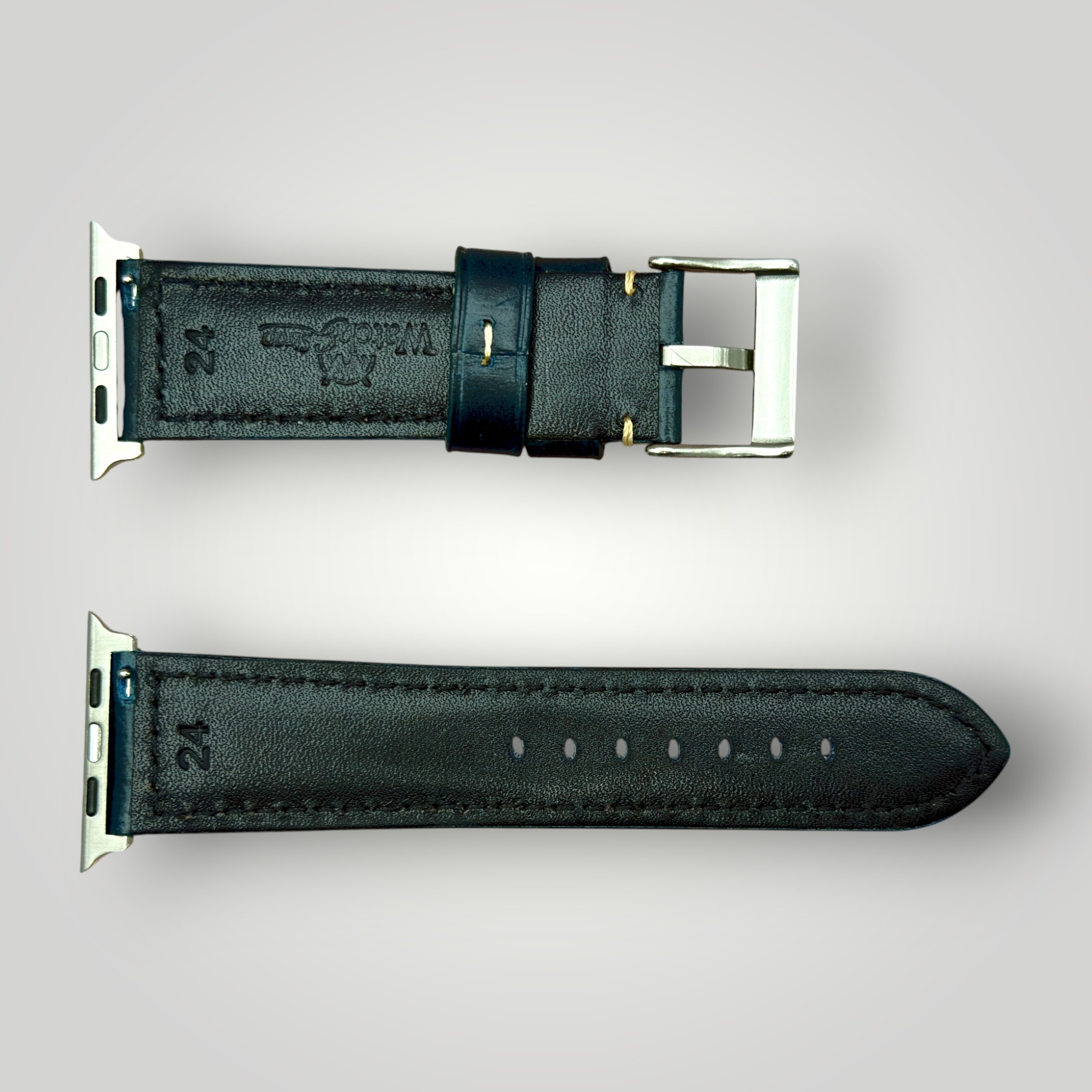 Watchandstrapco | The Berlin: Cracked Electric Blue Padded Leather Apple Watch Strap