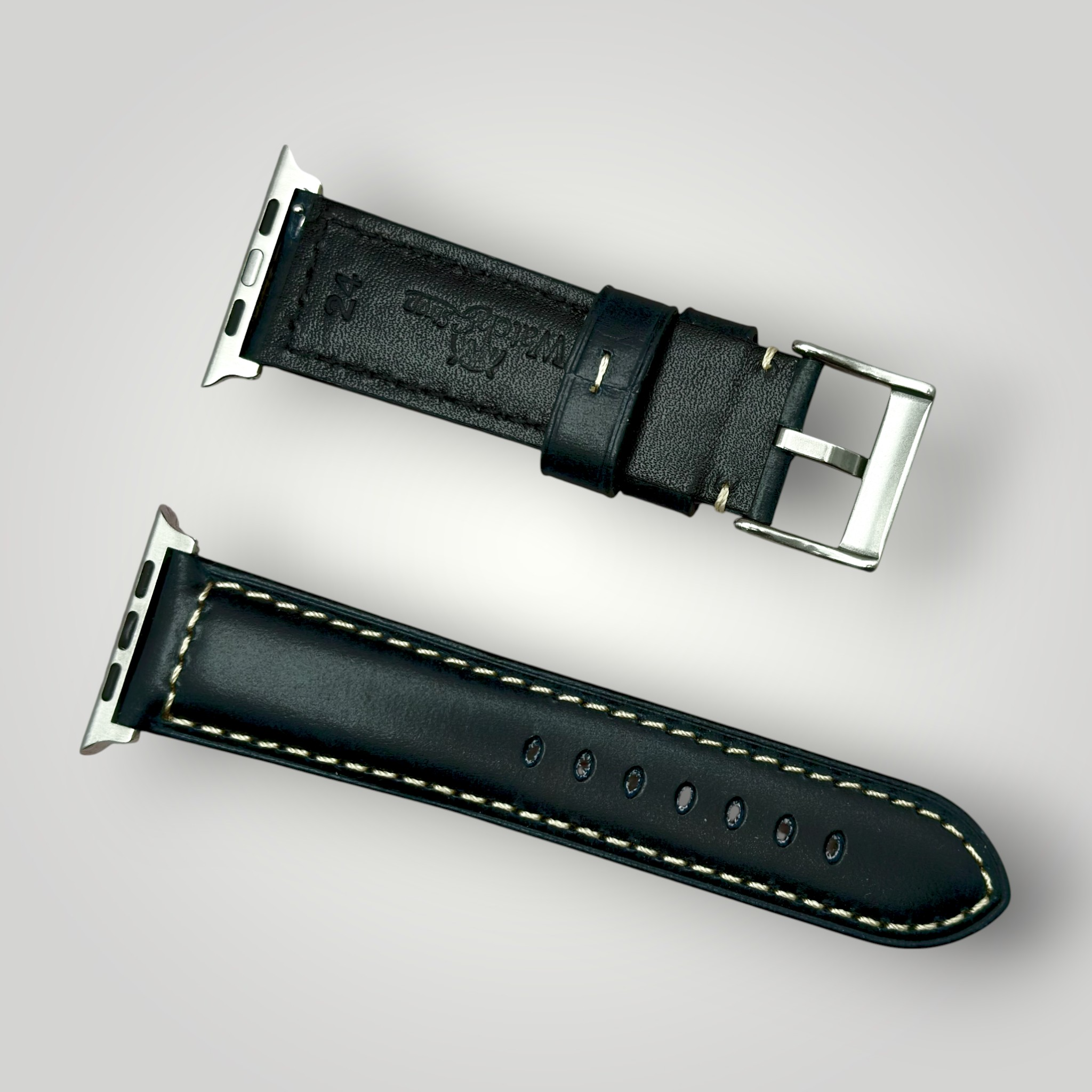 Watchandstrapco | The Berlin: Cracked Electric Blue Padded Leather Apple Watch Strap