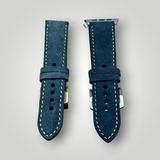 Watchandstrapco | The Paris: Padded Suede Apple Watch Strap - Navy Blue / Gunmetal Grey / Turquoise Blue