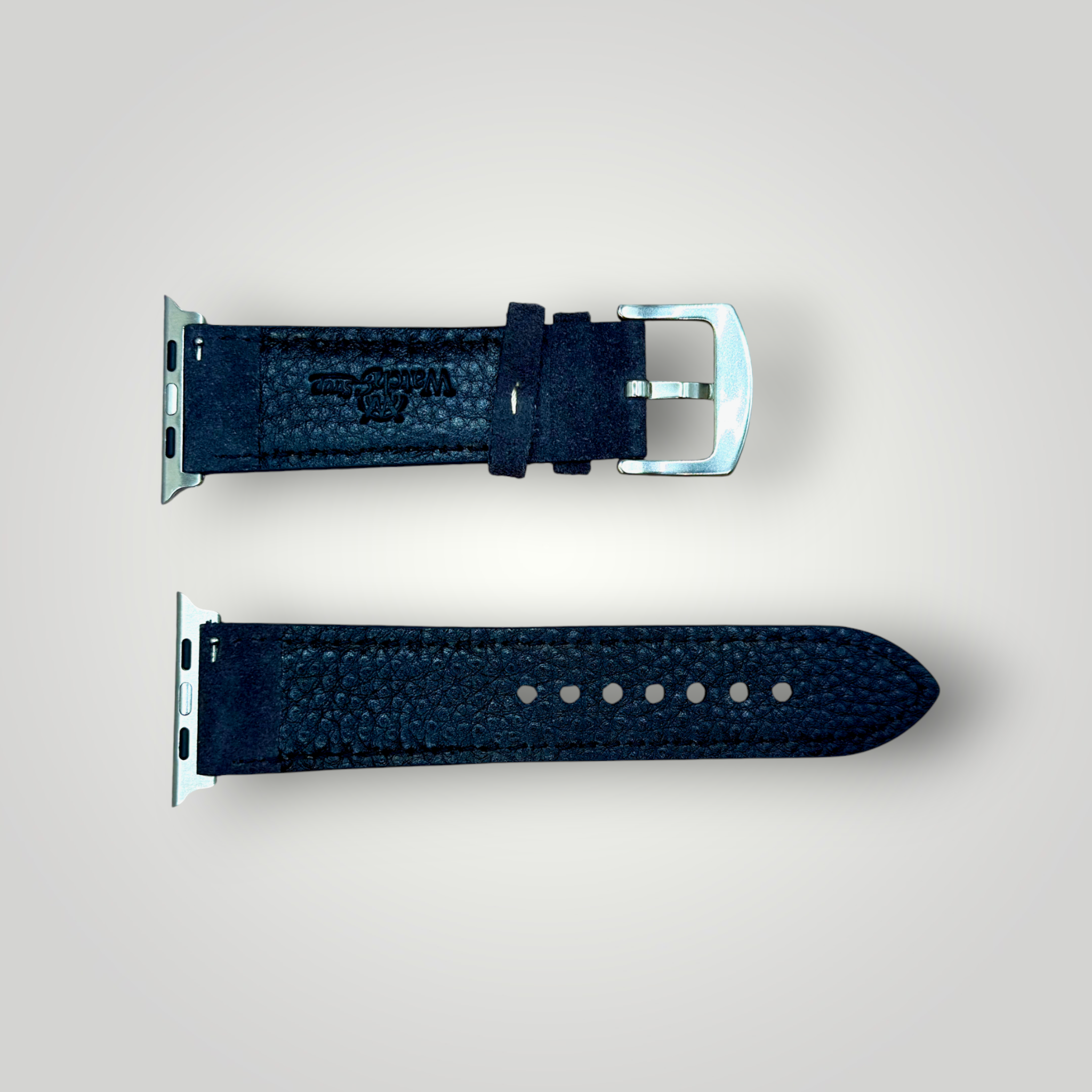 Watchandstrapco | The Paris: Padded Suede Apple Watch Strap - Navy Blue / Gunmetal Grey / Turquoise Blue