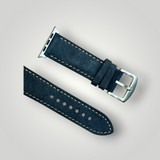Watchandstrapco | The Paris: Padded Suede Apple Watch Strap - Navy Blue / Gunmetal Grey / Turquoise Blue