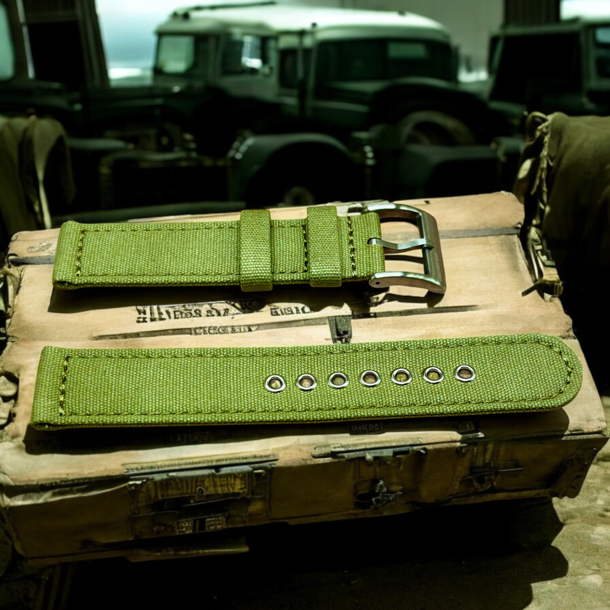 ZULUDIVER | Croyde Canvas Watch Strap - Army Green / Desert Sand