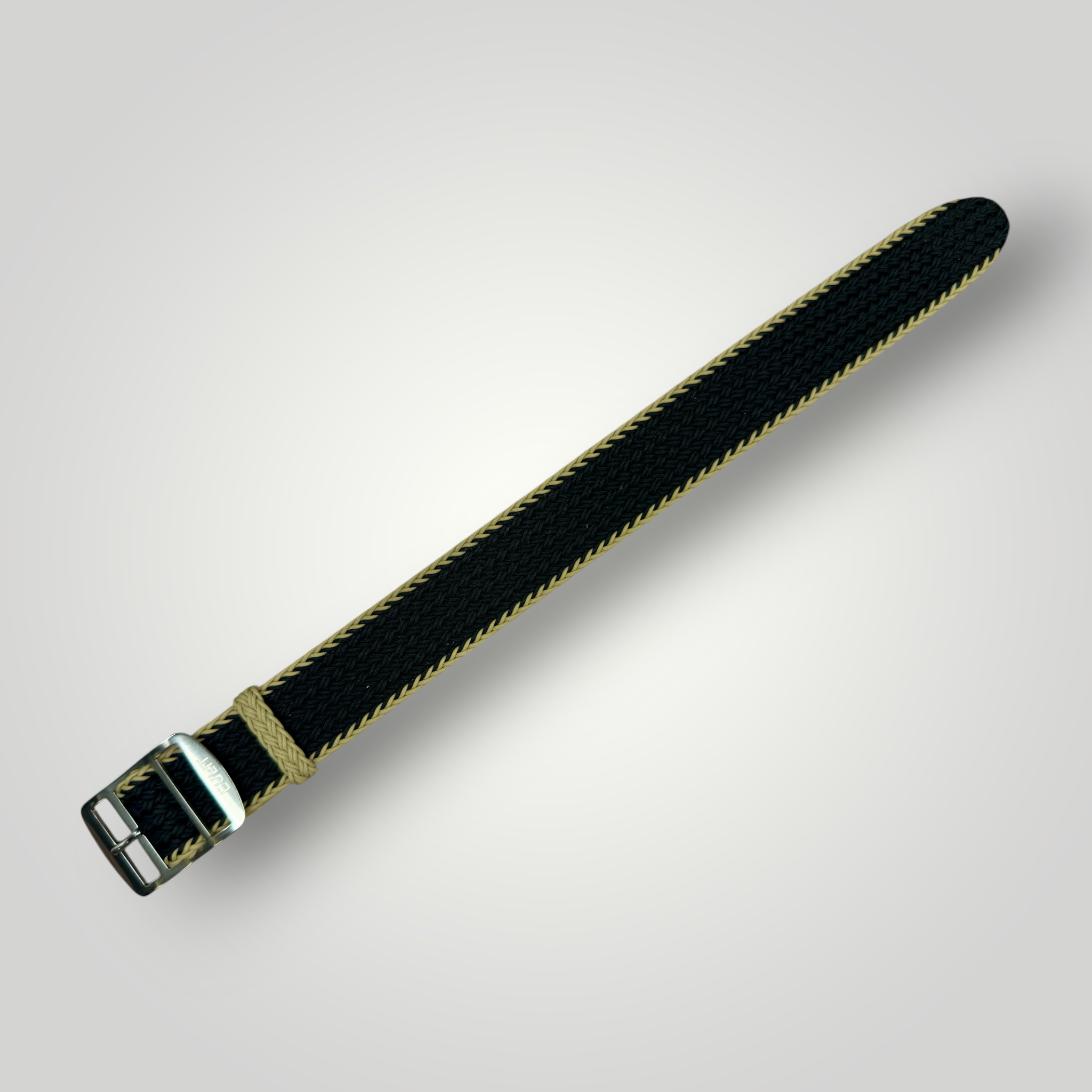 Eulit | Atlantic Perlon Watch Strap - Beige, Schwarz-Beige Stitching (306)