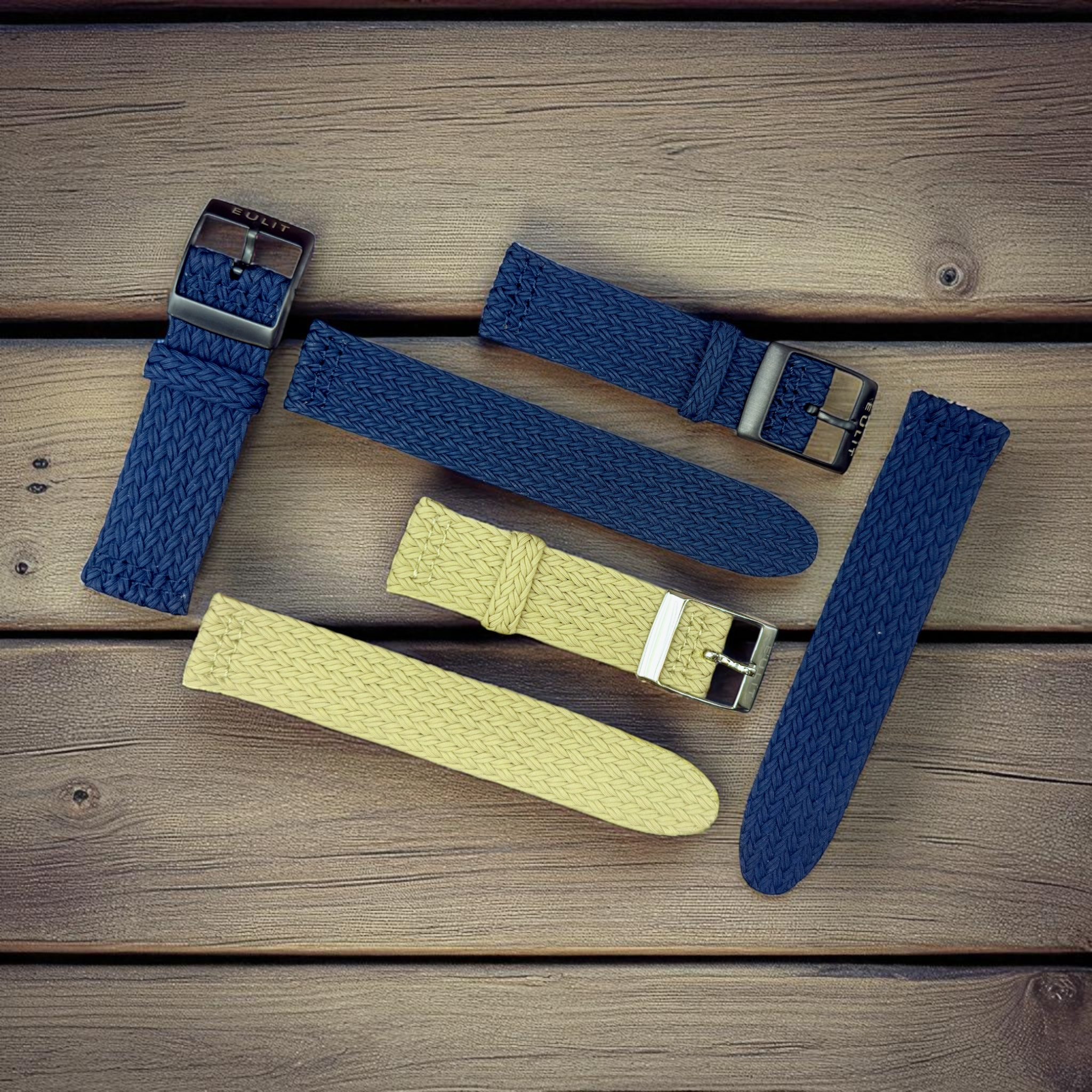 Eulit | Palma Pacific Perlon Two-Piece Strap - Beige, Navy Blue (314)