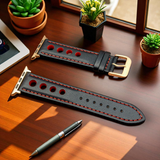 Eulit | Racing Leather Strap for Apple Watch - Black, Red (9652)