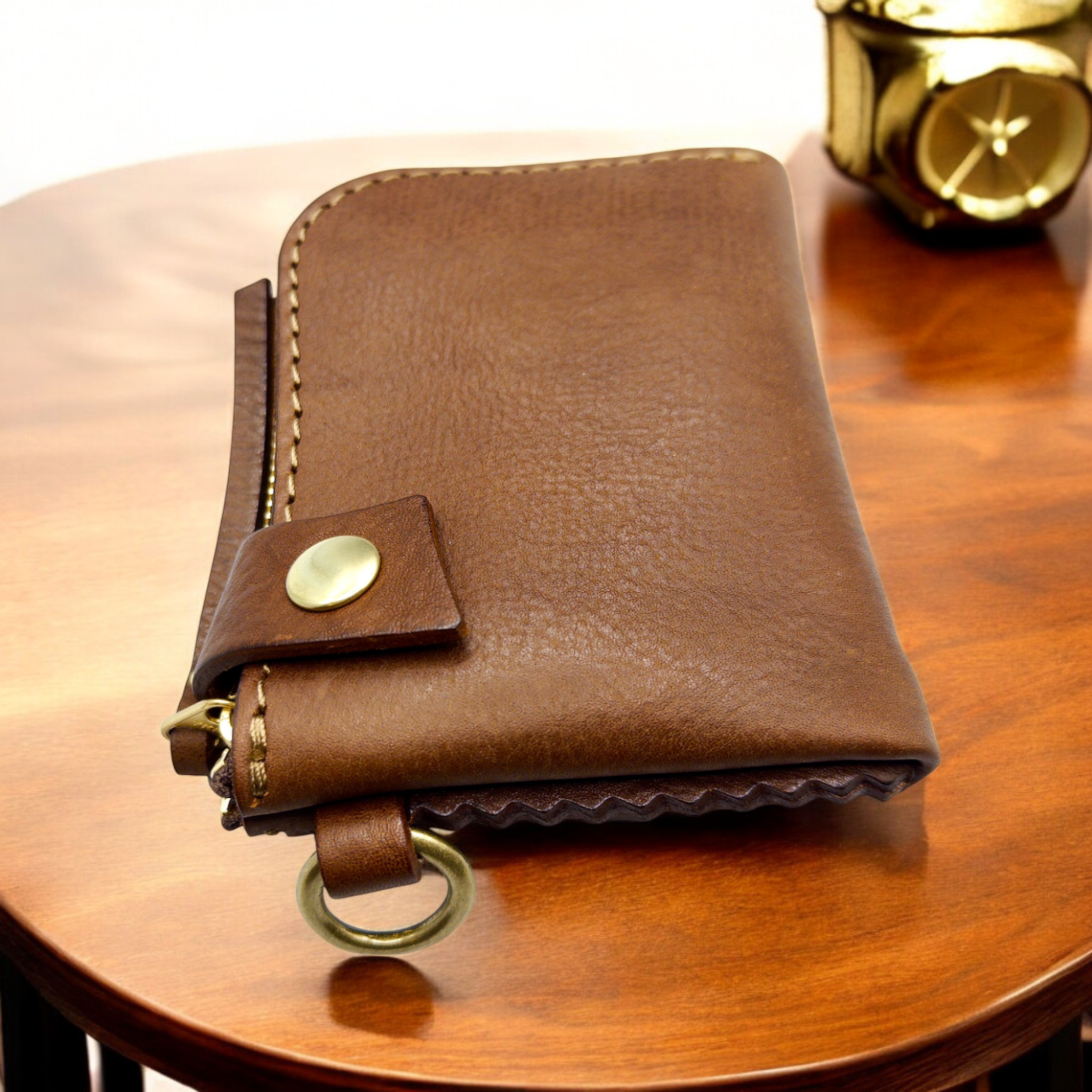 HERZ | Lion Wallet – Japanese Handmade Leather Zip Wallet, Chocolate (TN-105)