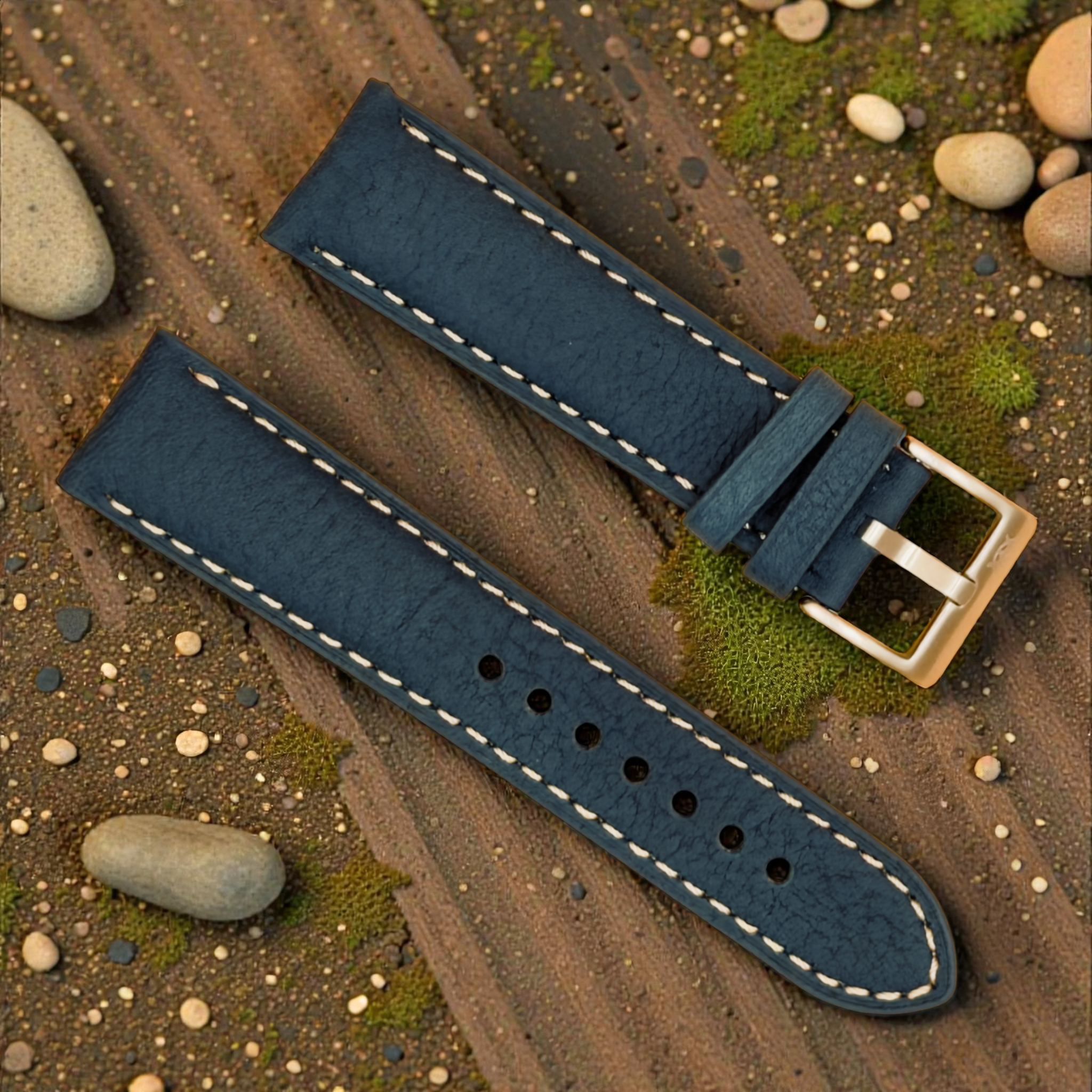 Watchandstrapco｜The Rome ローマ｜イタリアンフルグレインレザーウォッチストラップ｜プルシアンブルー
