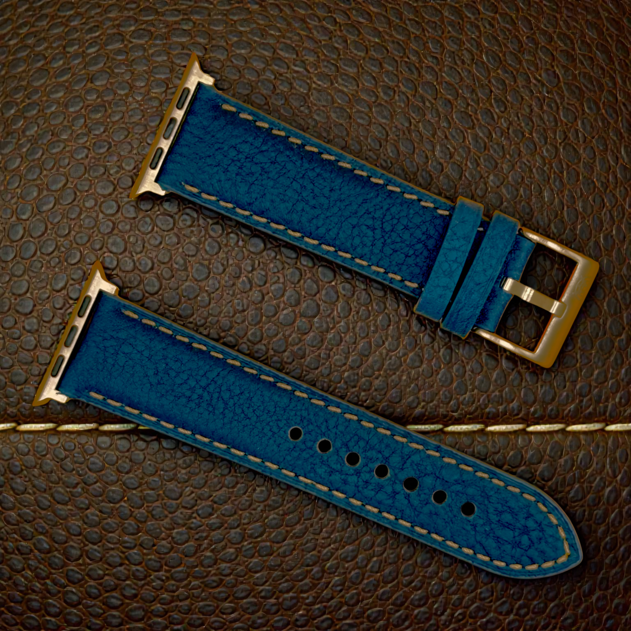 Watchandstrapco | The Rome - Prussian Blue Italian Full Grain Leather Apple Watch Strap