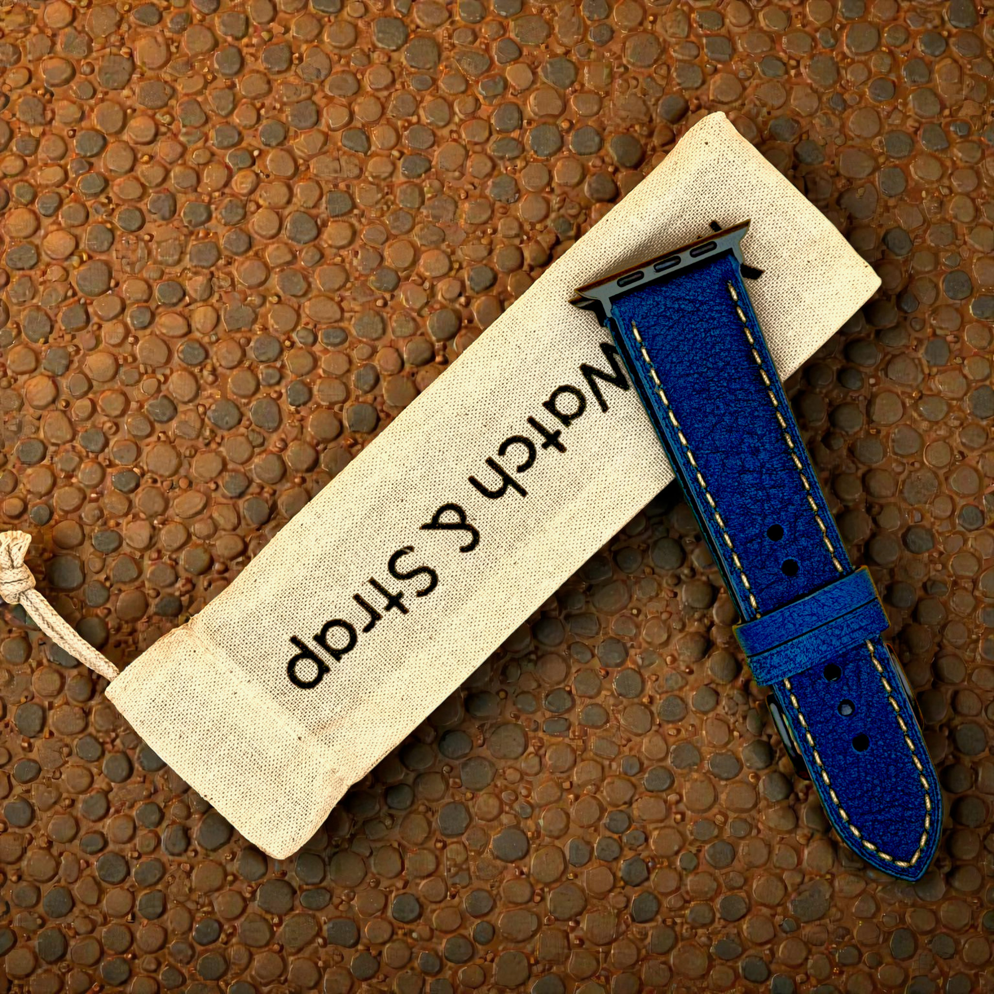 Watchandstrapco | The Rome - Prussian Blue Italian Full Grain Leather Apple Watch Strap