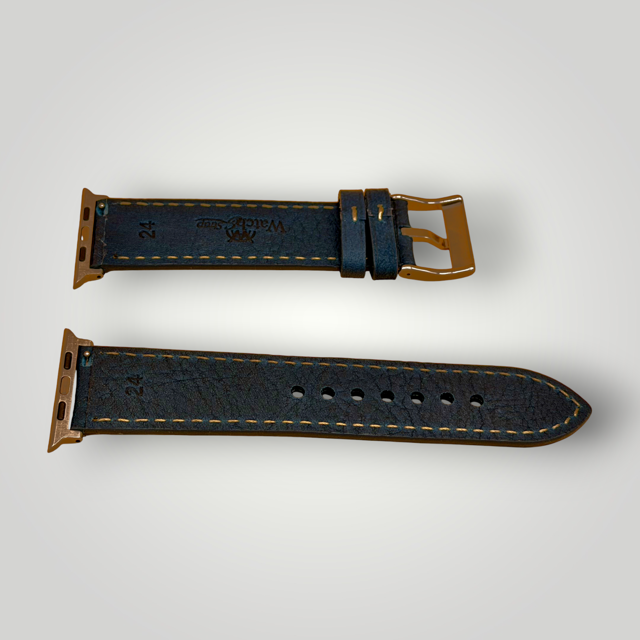 Watchandstrapco | The Rome - Prussian Blue Italian Full Grain Leather Apple Watch Strap