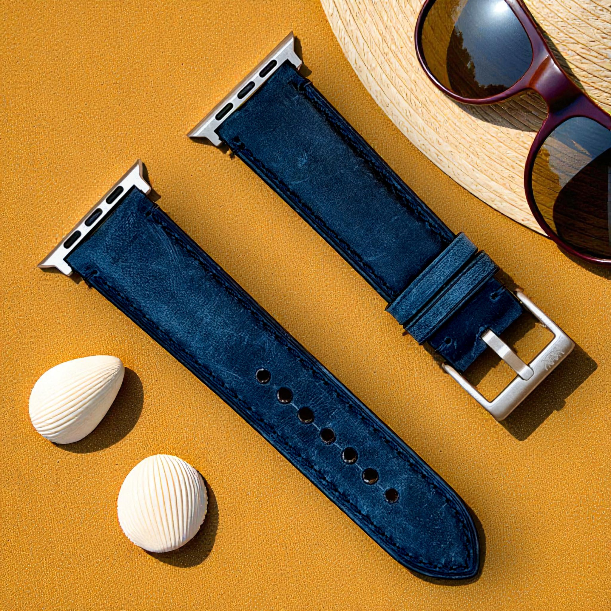 Watchandstrapco | The Austin: Air Force Blue Full Grain Leather Apple Watch Strap