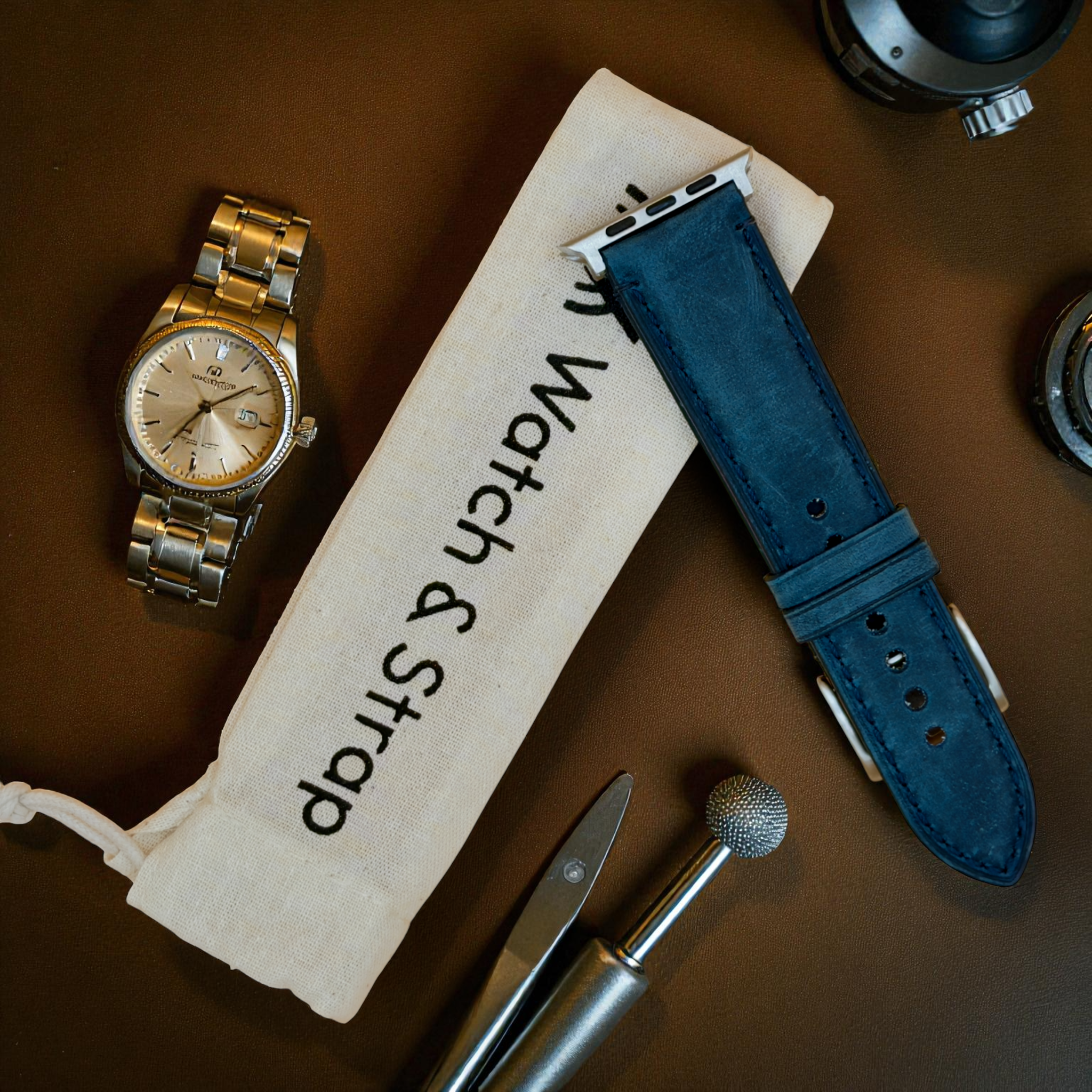 Watchandstrapco | The Austin: Air Force Blue Full Grain Leather Apple Watch Strap