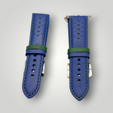 Watchandstrapco | Le Mans: Blue and Green Leather Racing Apple Watch Strap