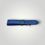 Watchandstrapco | Le Mans: Cobalt Blue and Green Leather Padded Racing Watch Strap