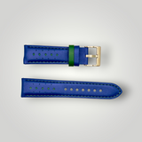 Watchandstrapco | Le Mans: Cobalt Blue and Green Leather Padded Racing Watch Strap
