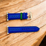 Watchandstrapco | Le Mans: Blue and Green Leather Racing Apple Watch Strap