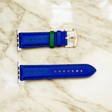 Watchandstrapco | Le Mans: Blue and Green Leather Racing Apple Watch Strap