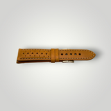 Watchandstrapco | The Monte Carlo – Vintage Tan Perforated Leather Rally Watch Strap