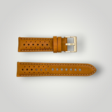 Watchandstrapco | The Monte Carlo – Vintage Tan Perforated Leather Rally Watch Strap
