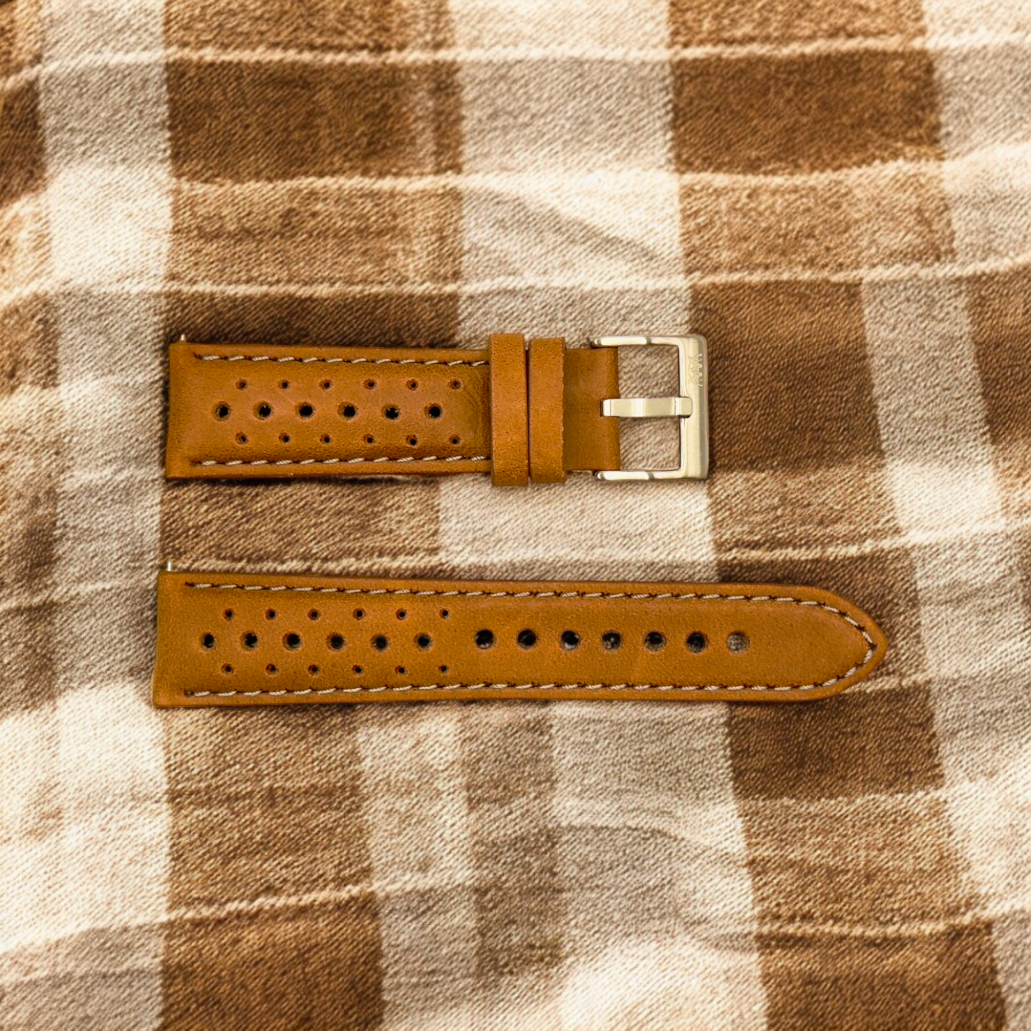 Watchandstrapco | The Monte Carlo – Vintage Tan Perforated Leather Rally Watch Strap