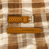 Watchandstrapco | The Monte Carlo – Vintage Tan Perforated Leather Rally Watch Strap