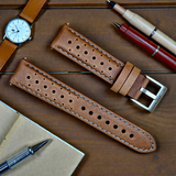 Watchandstrapco | The Monte Carlo：穿孔皮革賽車錶帶 - 復古棕