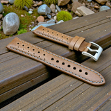 Watchandstrapco | The Monte Carlo: Perforated Leather Rally Watch Strap - Vintage Tan