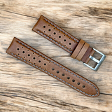Watchandstrapco | The Monte Carlo: Perforated Leather Rally Watch Strap - Vintage Tan