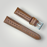 Watchandstrapco | The Monte Carlo：穿孔皮革賽車錶帶 - 復古棕