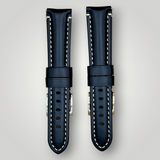 Watchandstrapco | Oslo Jet Black Full Grain Leather Watch Strap - Black with White Stitching