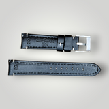 Watchandstrapco | Oslo Jet Black Full Grain Leather Watch Strap - Black with White Stitching