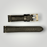 Watchandstrapco | Oslo Jet Black Full Grain Leather Watch Strap - Black with White Stitching