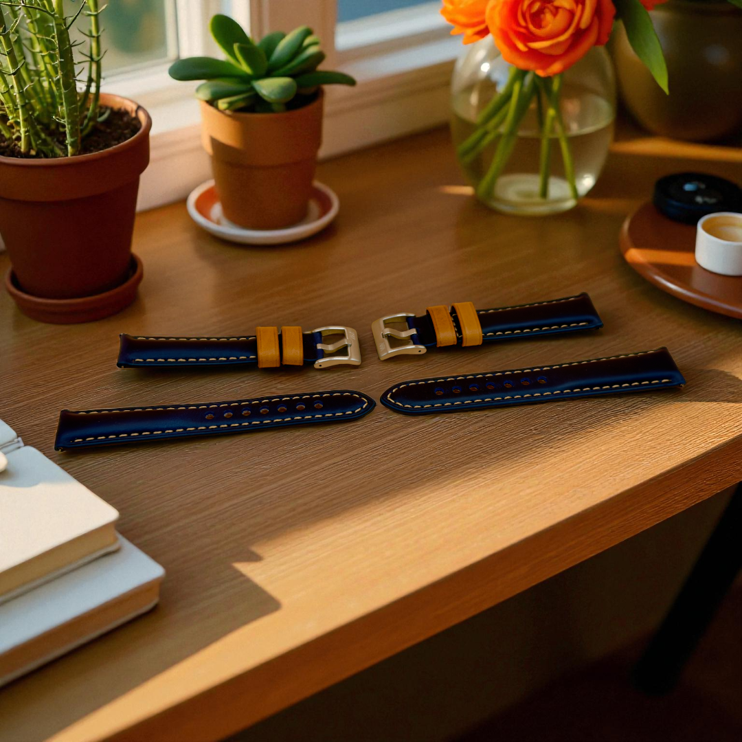 Watchandstrapco | The Oxford: Navy Blue Padded Calf Skin Watch Strap