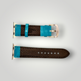 Watchandstrapco | The Paris: Padded Suede Apple Watch Strap - Navy Blue / Gunmetal Grey / Turquoise Blue