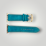 Watchandstrapco | The Paris: Padded Suede Apple Watch Strap - Navy Blue / Gunmetal Grey / Turquoise Blue