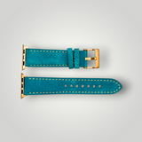 Watchandstrapco | The Paris: Padded Suede Apple Watch Strap - Navy Blue / Gunmetal Grey / Turquoise Blue