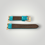 Watchandstrapco | The Paris: Padded Suede Apple Watch Strap - Navy Blue / Gunmetal Grey / Turquoise Blue