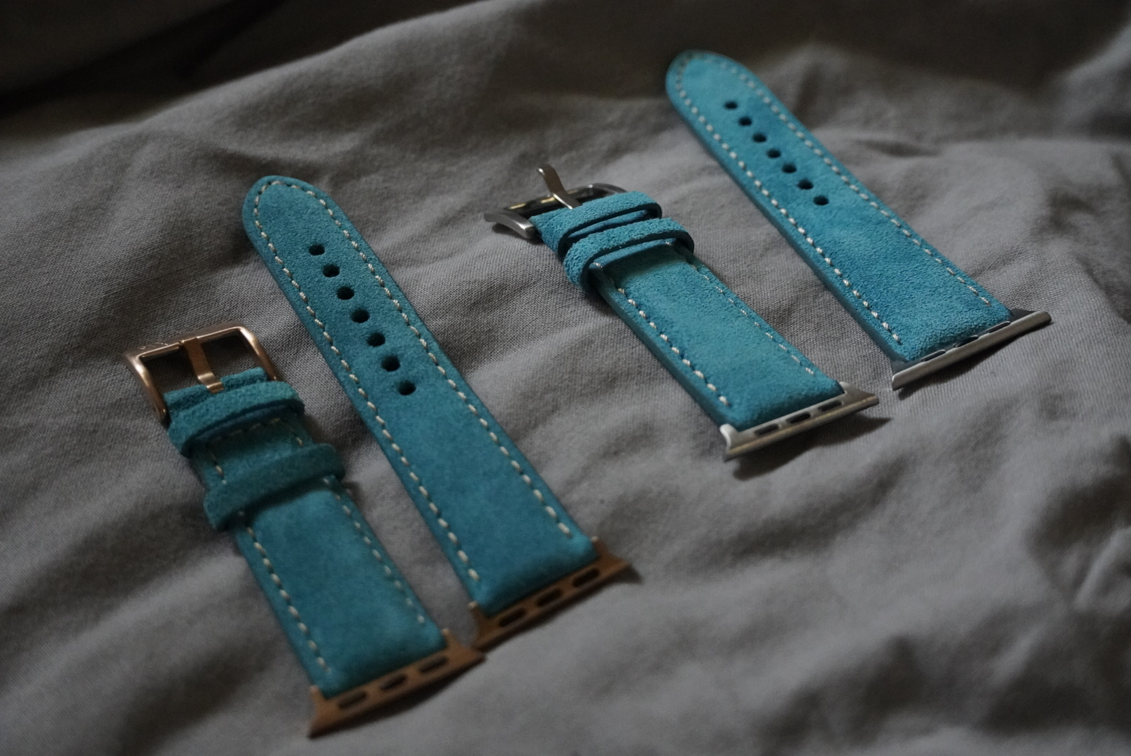 Watchandstrapco | The Paris: Padded Suede Apple Watch Strap - Navy Blue / Gunmetal Grey / Turquoise Blue
